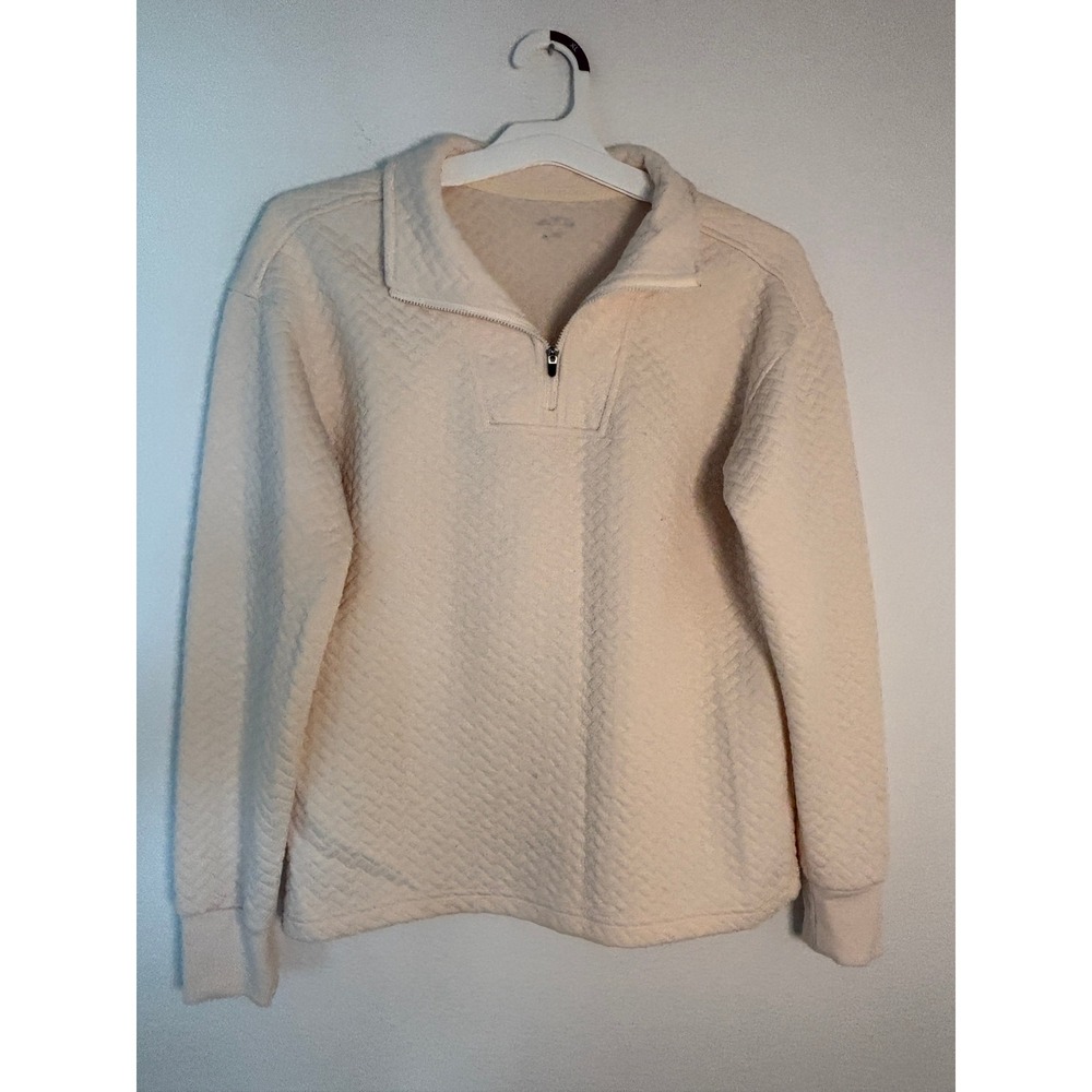 BCG Womens Cream Quilted Quarter Zip Pullover Sweatshirt Size Small